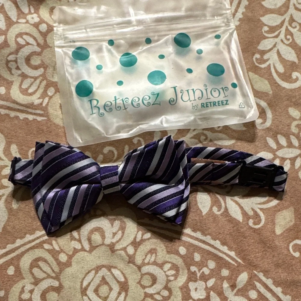 Junior Kids Purple Striped Bow Tie